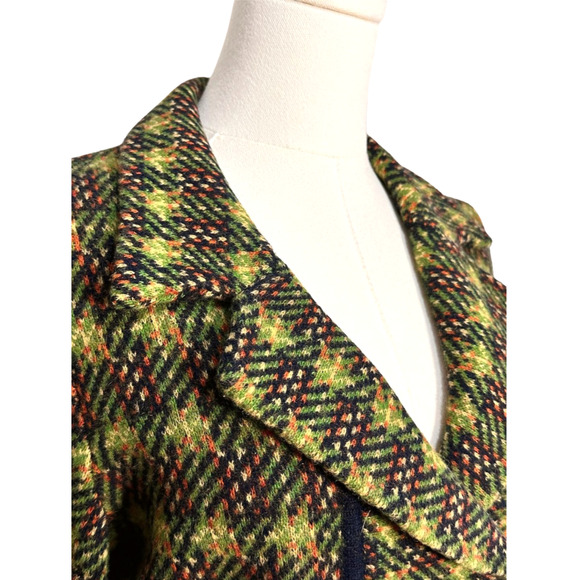 Sparrow Navy Blue Green Plaid 100% Wool Double Breasted Cardigan Blazer Medium - Picture 7 of 11